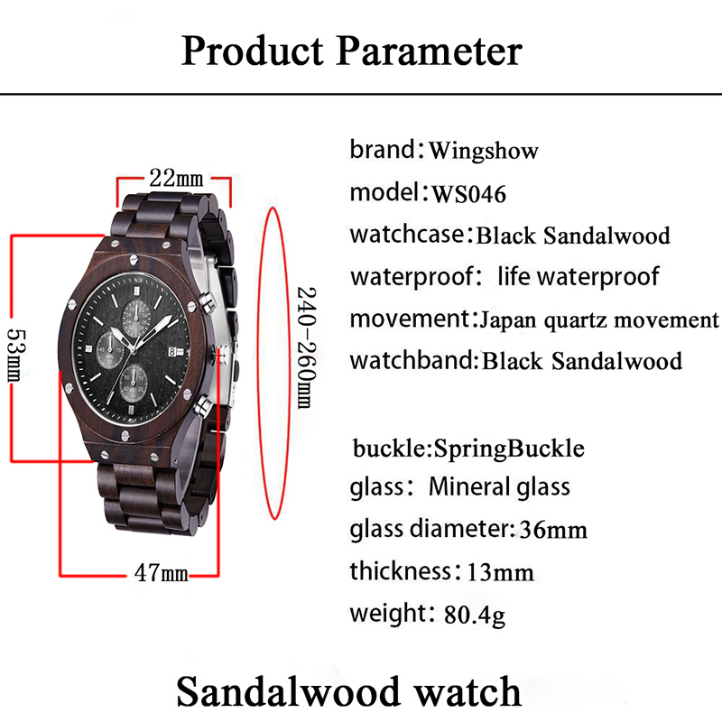 Luksusowy butikowy wypoczynek Unisex DIY Naturalny mężczyzna Kobiety Czarny zegarek z drewna sandałowego