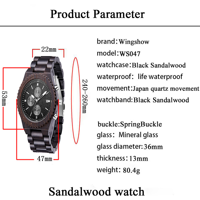 Drewniany zegarek Męski chronograf Czarny wielofunkcyjny Ekologiczny zegarek z naturalnego drewna