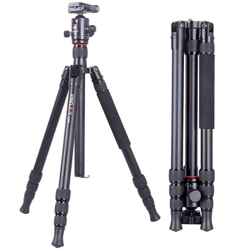 Zestaw statyw podróżny Kingjoy, aluminiowy statyw do kamery wideo z głowicą przesuwającą z płynną miską, środkowa kolumna, regulowany kąt nóg, kompatybilny z nagrywaniem wideo Canon Nikon DSLR