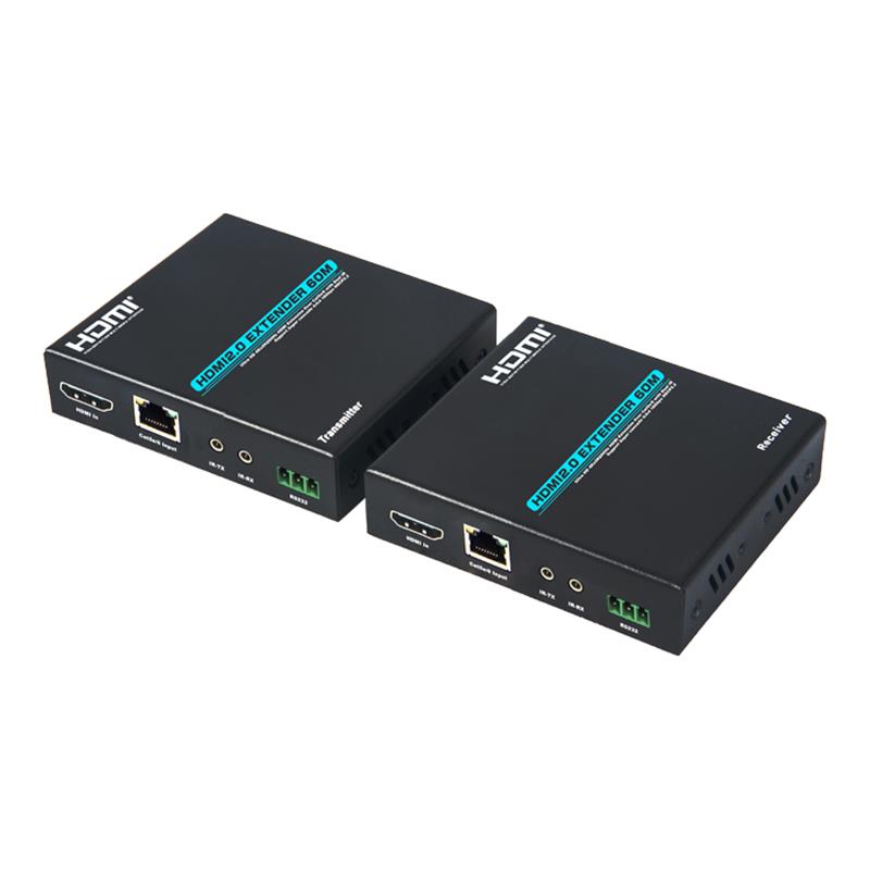 Przedłużacz HDMI V2.0 60m Ponad pojedynczy kabel cat5e / 6 Obsługa 4Kx2K @ 60Hz HDCP2.2 Kaskada wielu odbiorników