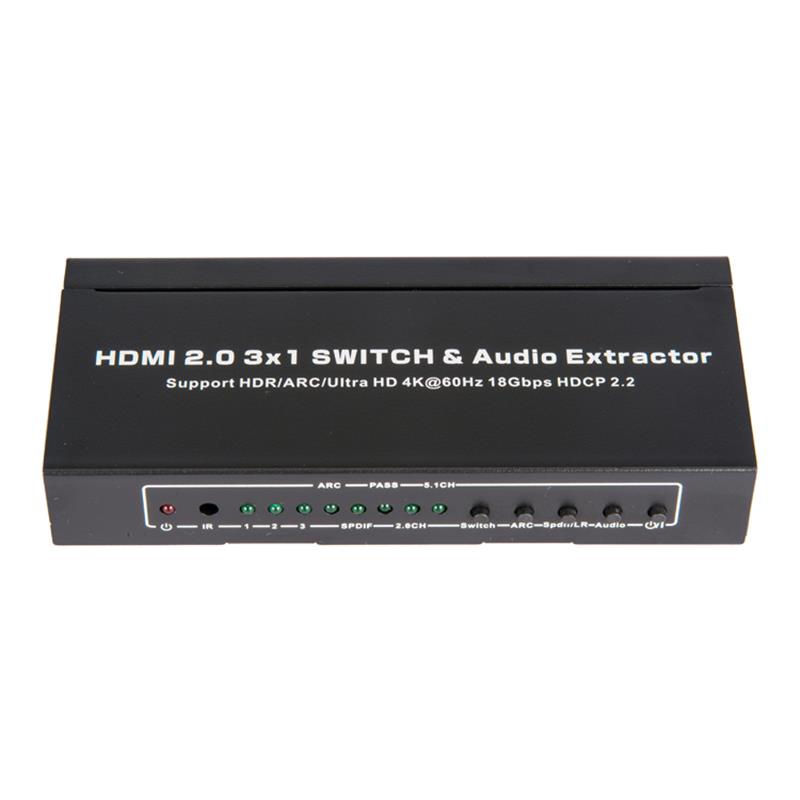 Obsługa przełączników i ekstraktorów audio V2.0 HDMI 3x1 ARC Ultra HD 4Kx2K @ 60Hz HDCP2.2 18 Gb / s