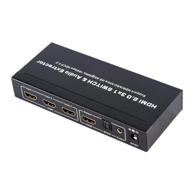 Obsługa przełączników i ekstraktorów audio V2.0 HDMI 3x1 ARC Ultra HD 4Kx2K @ 60Hz HDCP2.2 18 Gb / s