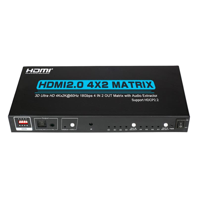 Obsługa matrycy V2.0 HDMI 4x2 Ultra HD 4Kx2K @ 60Hz HDCP2.2 18 Gb / s Z ekstraktorem audio