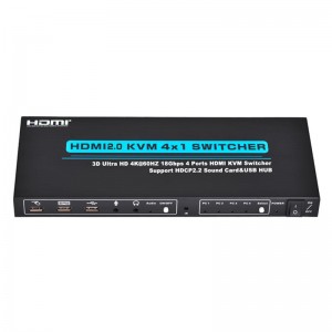V2.0 HDMI KVM Przełącznik 4x1 Obsługa Ultra HD 4Kx2K @ 60Hz HDCP2.2 Karta dźwiękowa 18 Gb \/ s i hub USB