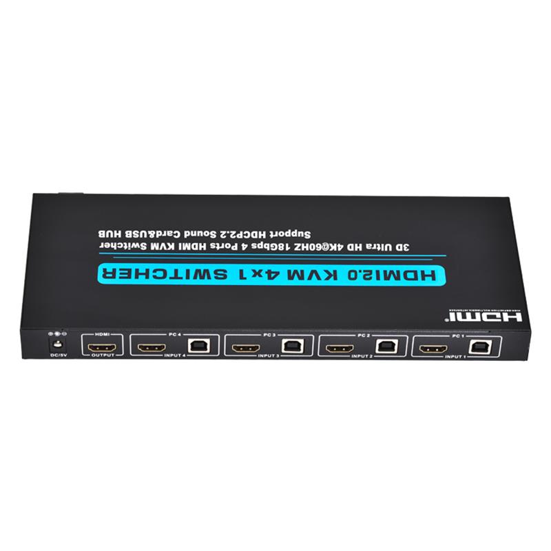 V2.0 HDMI KVM Przełącznik 4x1 Obsługa Ultra HD 4Kx2K @ 60Hz HDCP2.2 Karta dźwiękowa 18 Gb / s i hub USB