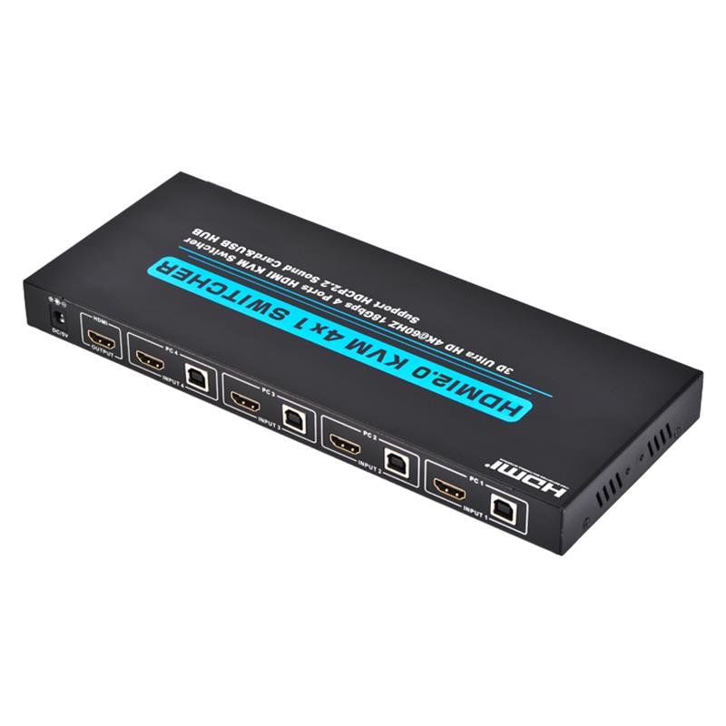 V2.0 HDMI KVM Przełącznik 4x1 Obsługa Ultra HD 4Kx2K @ 60Hz HDCP2.2 Karta dźwiękowa 18 Gb / s i hub USB