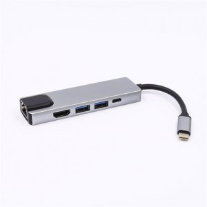 5 w 1 USB typu C na HDMI + LAN (1000M) + adapter USB 3.0x2 + typu C.