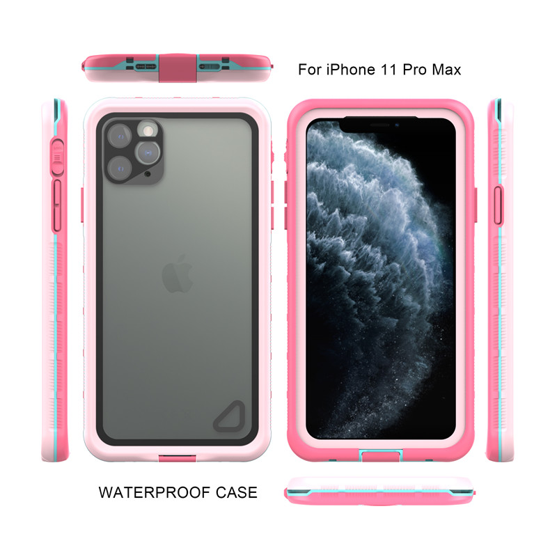 Wodoodporne etui pokrowiec pyłoszczelny iPhone 11 pro max etui drycase wodoodporne etui na telefon komórkowy (różowe) z przezroczystą tylną obudową