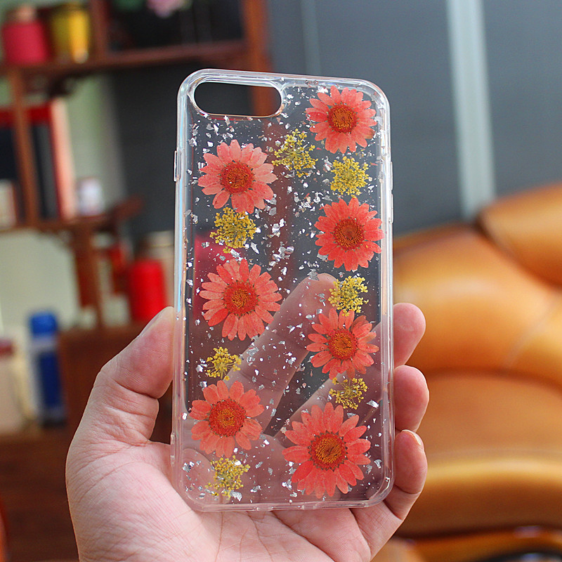Błyszczący klej TPU + PC etui na telefon komórkowy z wewnętrznym kwiatkiem ręcznie wykonane dla iPhone 6 Plus / 7 Plus / 8 Plus