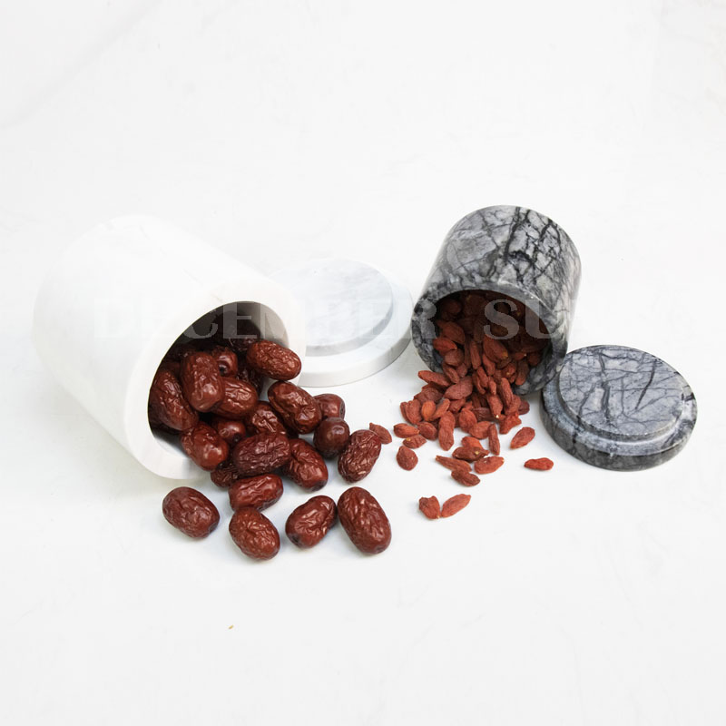 Marmurowy słoik z pokrywką domowego sprzętu kuchennego