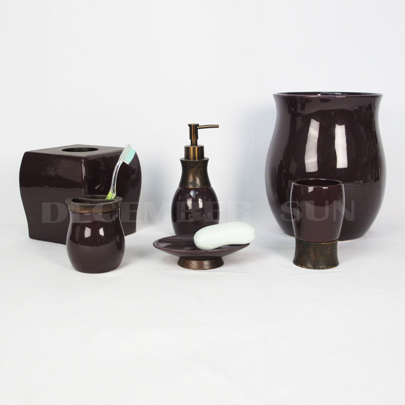 Ceramika z drewnianymi częściami łazienka akcesoria łazienka zestaw łazienkowy