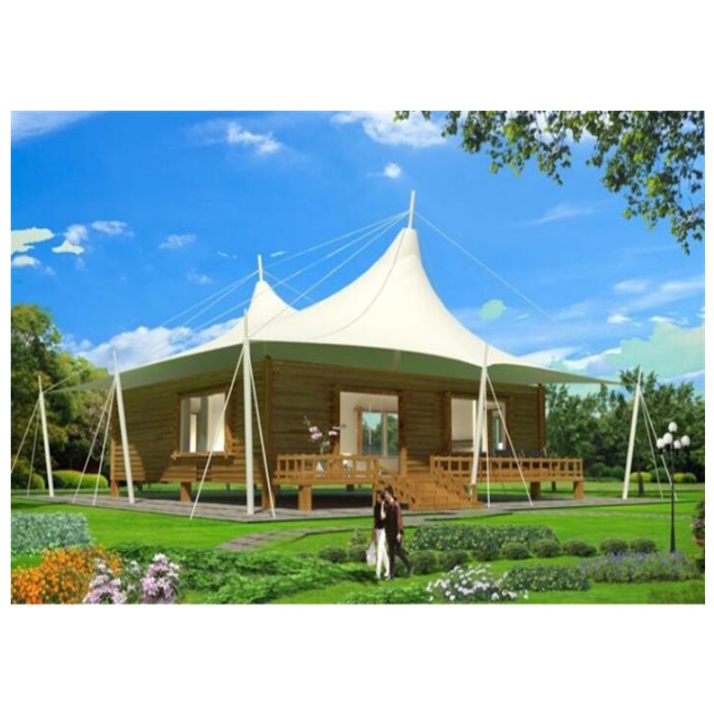 Gorąca sprzedaż Prefabrykowane domy Materiał z PVDF / PTFE Namiot obozowy Szklana ściana hotelowa Glamping Namioty dla Jungle Resort