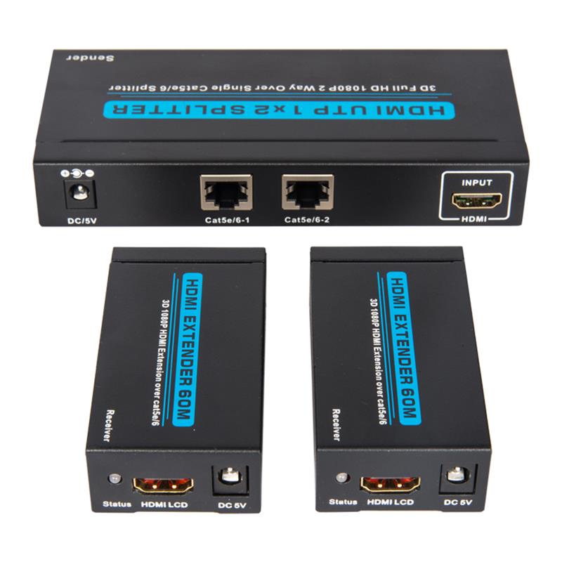 2 porty UTP HDMI 1x2 Splitter nad pojedynczym Cat5e / 6 Z 2 odbiornikami do 60m