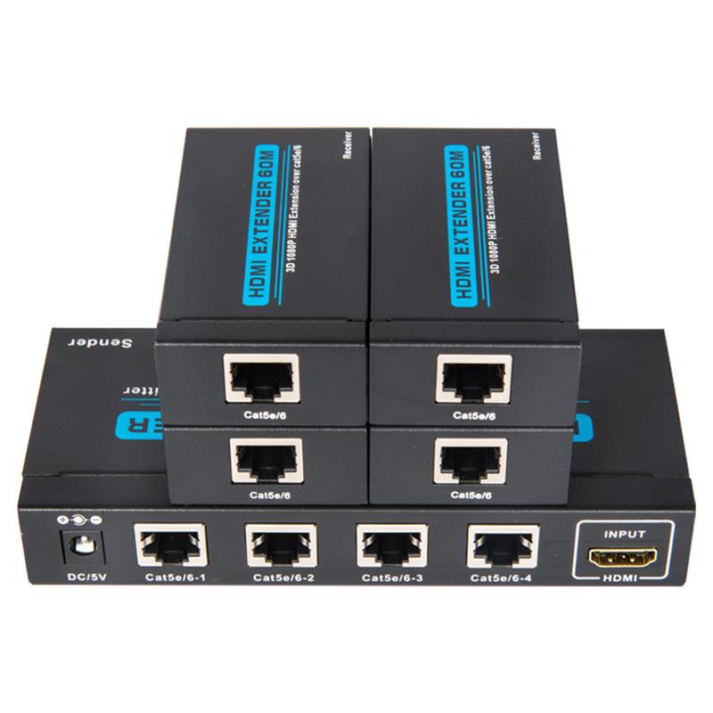 4 porty Rozdzielacz HDMI UTP 1x4 na pojedynczym Cat5e / 6 Z 4 odbiornikami do 60m