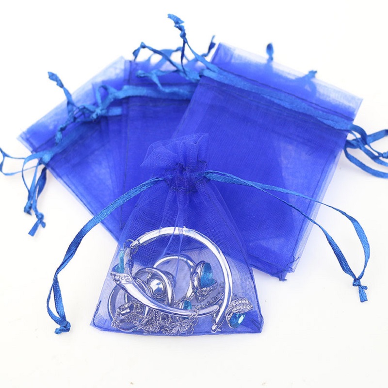 SGS47 Dostosowane logo Tanie Mała Organza Storage Gift Pouch Sznurek Torba Opakowanie jubilerskie Organza Torby na bransoletki Koraliki Gift Pouch