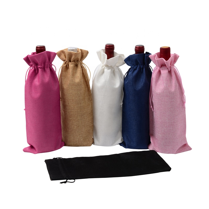 SGS53 Rdzewna Jute Burlap Wine Torby Drawstring Wine Bottle obejmuje opakowanie opakowanie po butelce