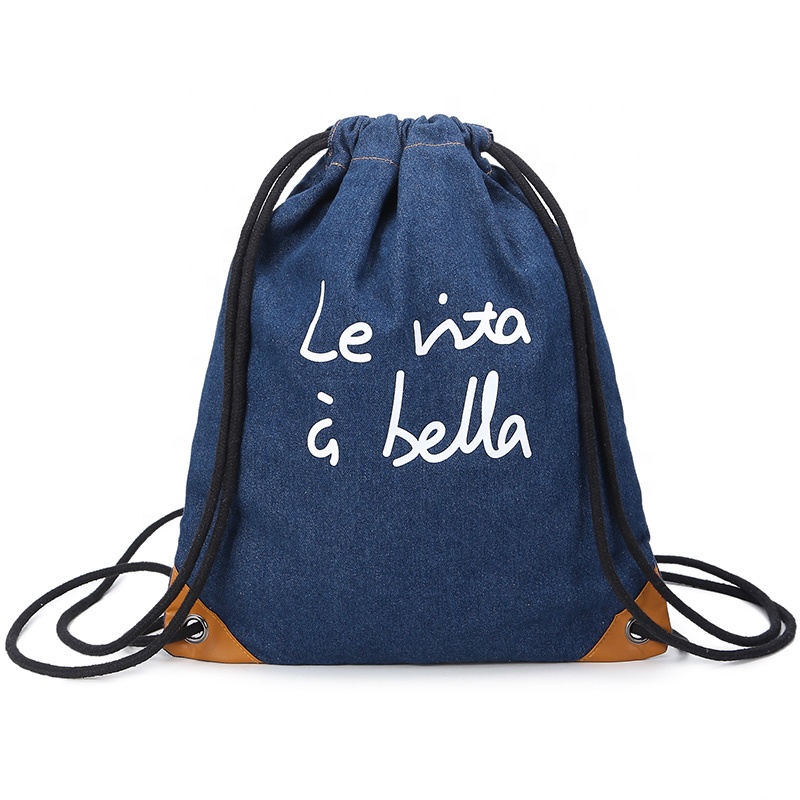 SG70 Nowy projekt Top Sell School Kids Student Cotton Canvas Denim Drawstring Backpack