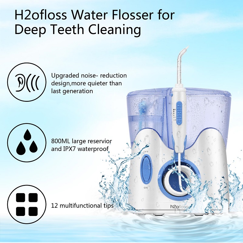 H2ofloss Dental Water Flosser do czyszczenia zębów z 12 wielofunkcyjnymi końcówkami i 800 ml, profesjonalny irygacyjny blat ustny Cicha konstrukcja