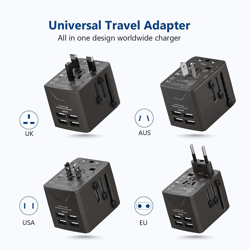 RRTRAVEL Power Plug Adapter - International Travel - 4 USB Ports dla 150+ Kraje - 220 Volt Adapter - Travel Adapter Type C Type A Type G I UK EU European (4 USB Travel Adapter)