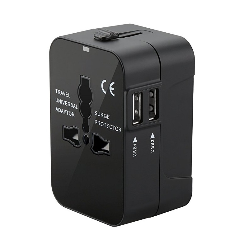 RRTRAVEL International Uniwersalny uniwersalny uniwersalny adapter podróżny Ładowarka ścienna Zasilacz sieciowy z podwójnym portem USB do ładowania USA, UE, Wielka Brytania AUS Europejski telefon komórkowy Laptop