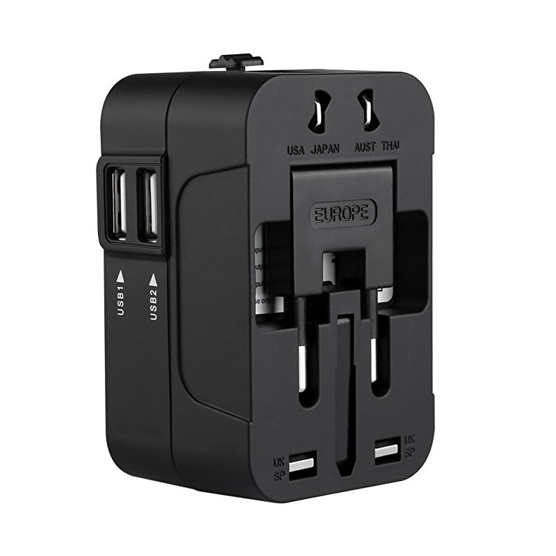 RRTRAVEL International Uniwersalny uniwersalny uniwersalny adapter podróżny Ładowarka ścienna Zasilacz sieciowy z podwójnym portem USB do ładowania USA, UE, Wielka Brytania AUS Europejski telefon komórkowy Laptop