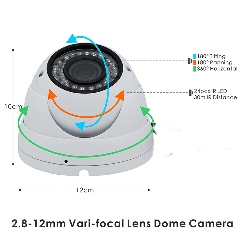 5MP XMeye IMX335+Hi3516EV300 2.8-12mm Vari-ogniskowy obiektyw 30m IR Range Dome IP Camera