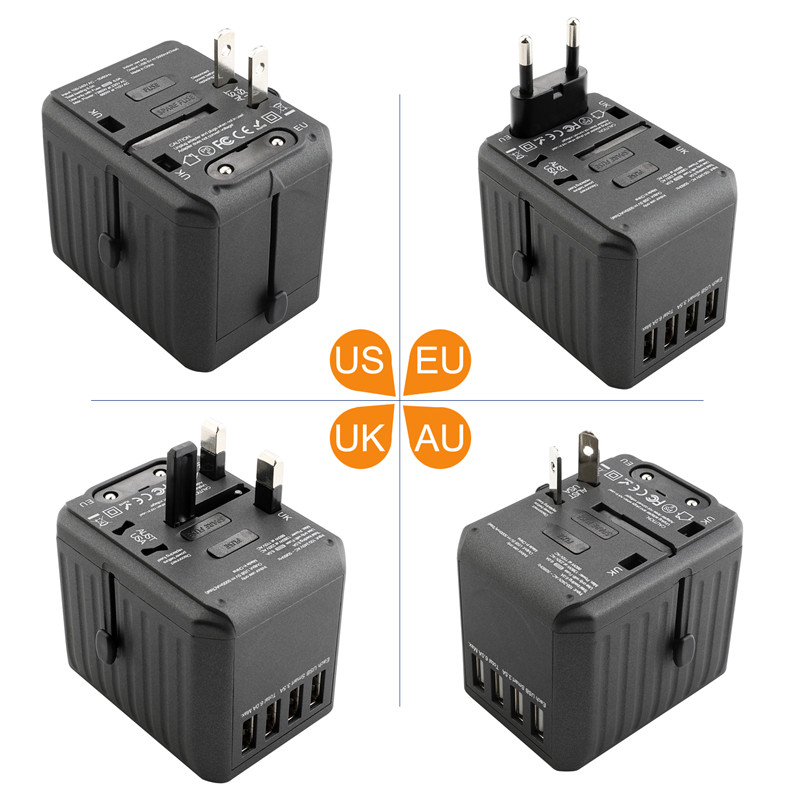 RRTRAVEL Universal Travel Adapter, International Power Adapter, Worldwide Plug Adapter z 4-USB Ports, High Speed 4.5A Wall Charger, all in One AC Socket for USA UK AUS Europe Asia Cell Laptop