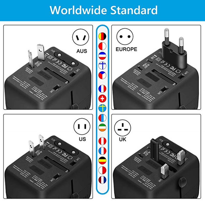 RRTRAVEL Universal Travel Adapter, International Power Adapter, Worldwide Plug Adapter z 4-USB Ports, High Speed 5A Wall Charger, All in One AC Socket for USA UK AUS Europe