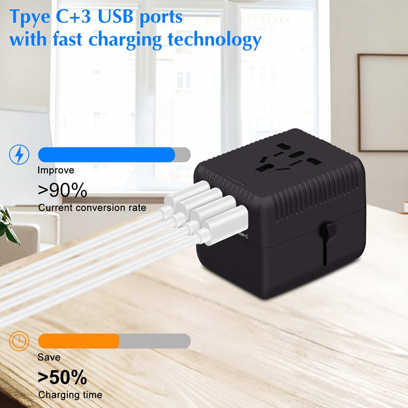 Uniwersalny adapter podróżny PD Jedna międzynarodowa ładowarka ścienna Adapter wtyczki AC z 5A Smart Power i 3.0A USB Type-C dla USA UE UK AUS