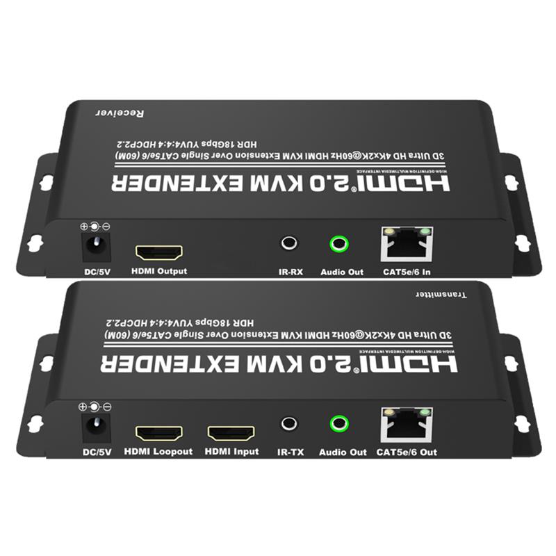 Przedłużacz KVM HDMI 2.0 60m przez pojedynczy CAT5e / 6 Obsługa Ultra HD 4Kx2K @ 60Hz HDCP2.2