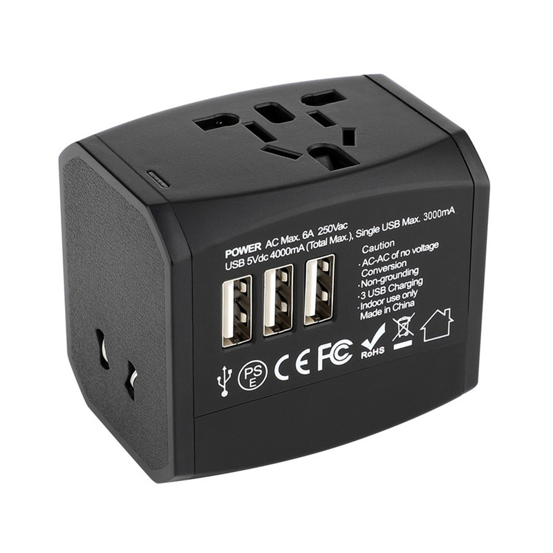 RRTRAVEL Uniwersalny adapter podróżny, uniwersalny międzynarodowy zasilacz z 4A 3 USB, adapter europejski Podróżna ładowarka ścienna do Wielkiej Brytanii, UE, AU, Azji Obejmuje ponad 150 krajów