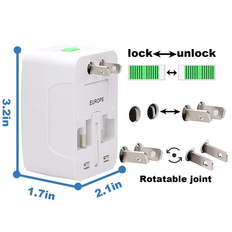 RRTRAVEL 931D Ogólnoświatowy zasilacz podróżny, uniwersalny zasilacz podróżny Zasilacz sieciowy z podwójnym portem USB dla USA UK UK Telefon komórkowy AUS Laptop obejmuje ponad 150 krajów