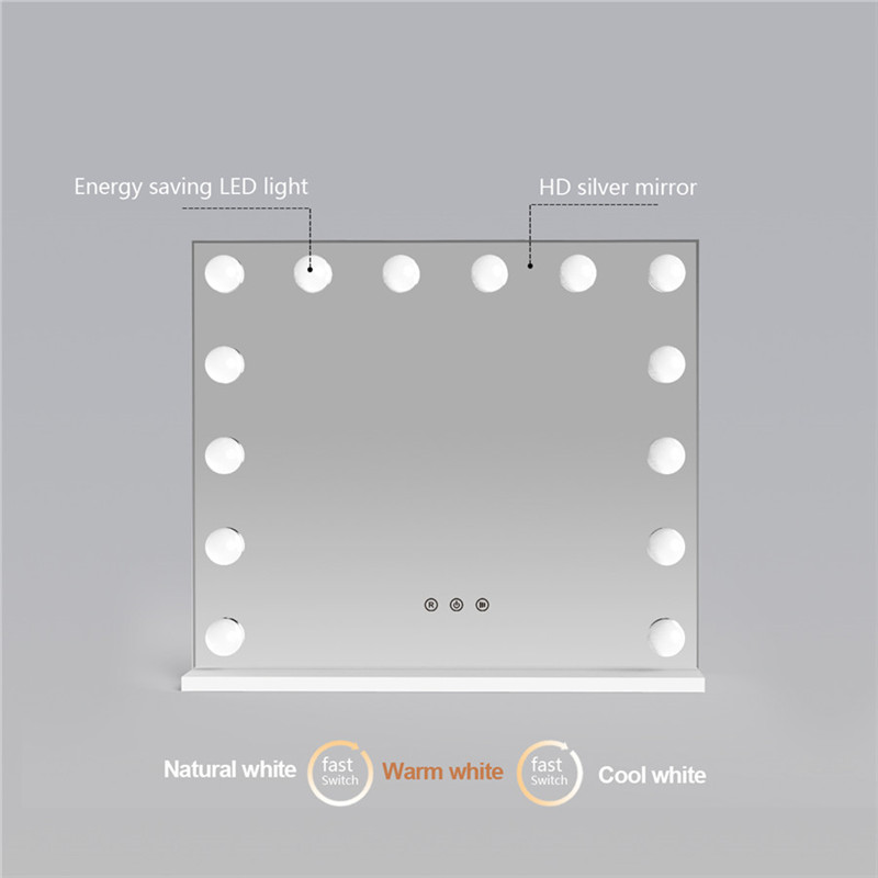 White Large Desktop Hollywood Mirror z 14PCS Lighted Bulbs Makijaż Wanity Dressing