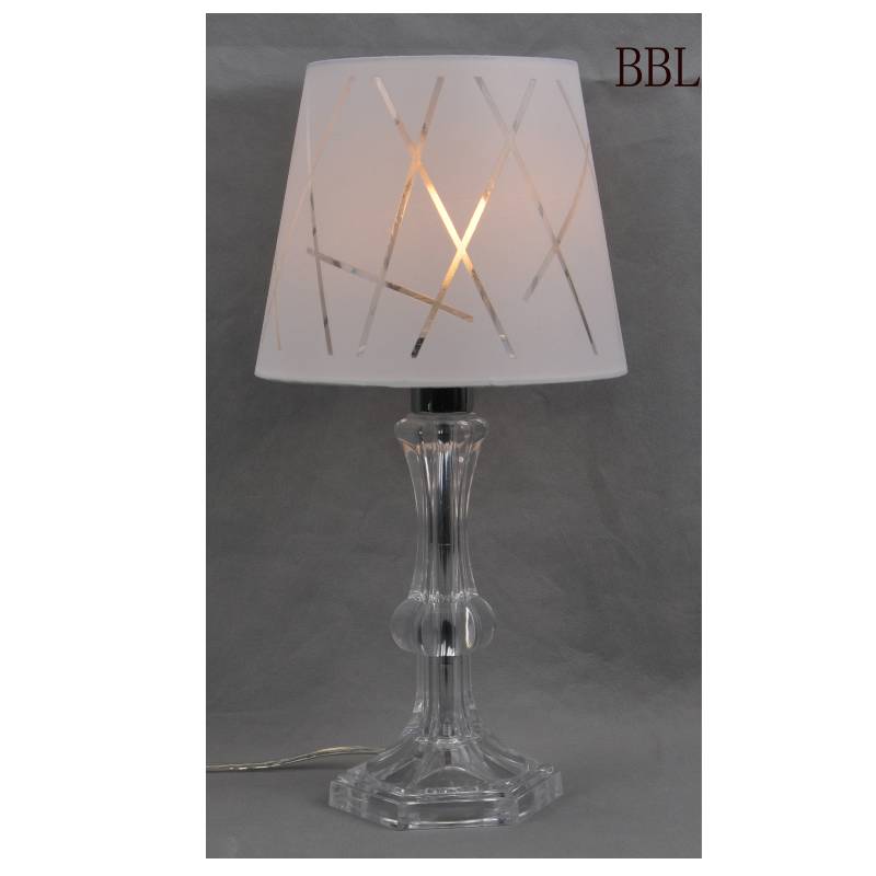 Lampa stołowa z odcieniem tkaniny i przezroczystą obudową lampy akrylowej