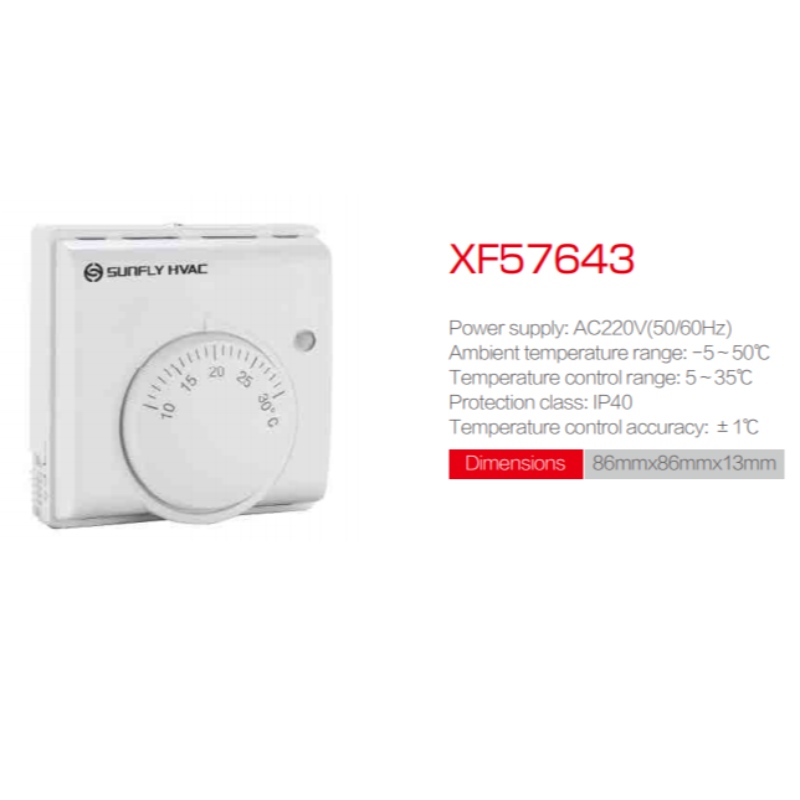 Sunfly XF57643 Centralny termostat Panel sterowania Chłodzenie HVAC Przełącznik regulatora Termostat Cyfrowa kontrola temperatury