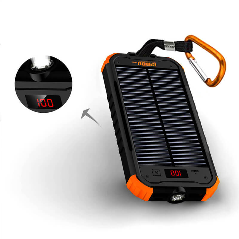 1200mAh Led Flashlight Solar Power Bank z cyfrowym wyświetlaczem LCD