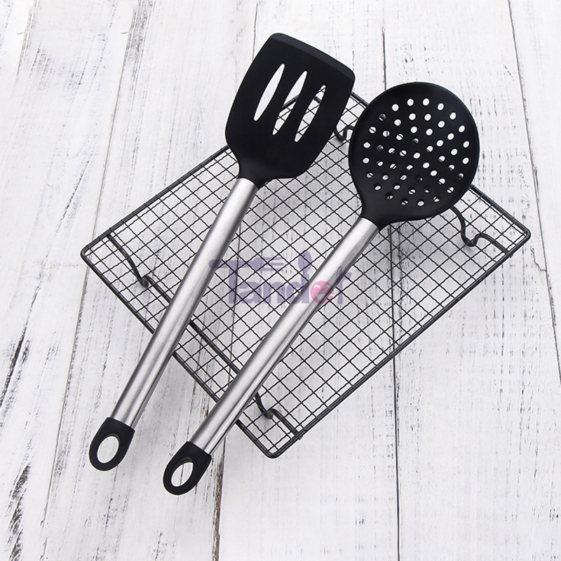 Rączki ze stali nierdzewnej Narzędzie do gotowania BPA Bezpłatne Krzemionki Turner Tongs Spatula Spoon Kitchen Gadges Utensil Set