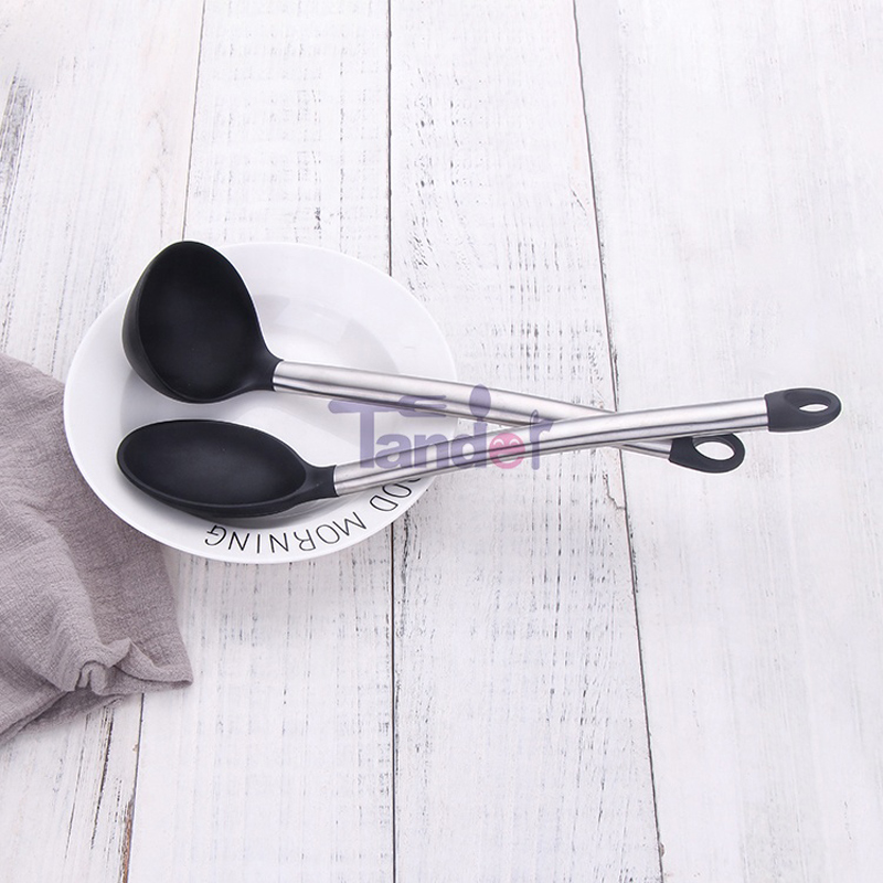 Rączki ze stali nierdzewnej Narzędzie do gotowania BPA Bezpłatne Krzemionki Turner Tongs Spatula Spoon Kitchen Gadges Utensil Set