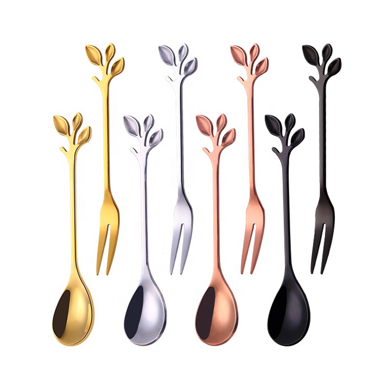 Branch Shape Coffee Spoon Fruit Fork Mirror Little Spoon and Fork Stainless Steel