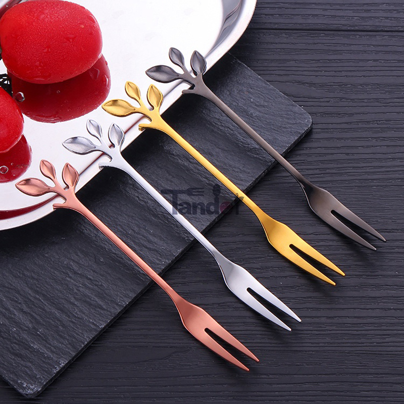 Branch Shape Coffee Spoon Fruit Fork Mirror Little Spoon and Fork Stainless Steel