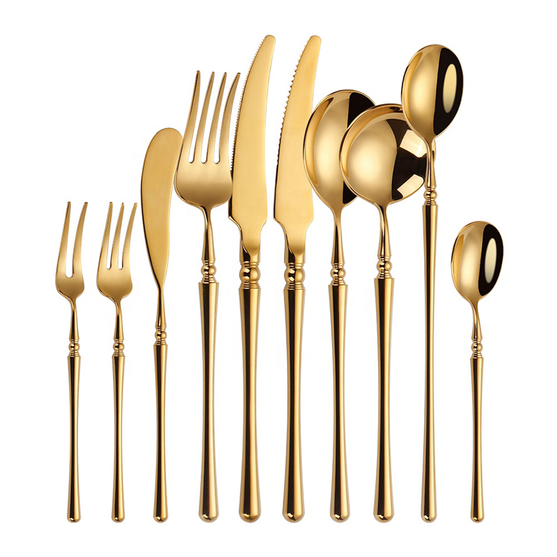Elegancki złoty zestaw sztućców ze stali nierdzewnej łyżki i noże do imprez