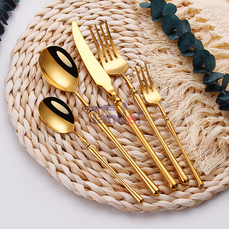 Elegancki złoty zestaw sztućców ze stali nierdzewnej łyżki i noże do imprez