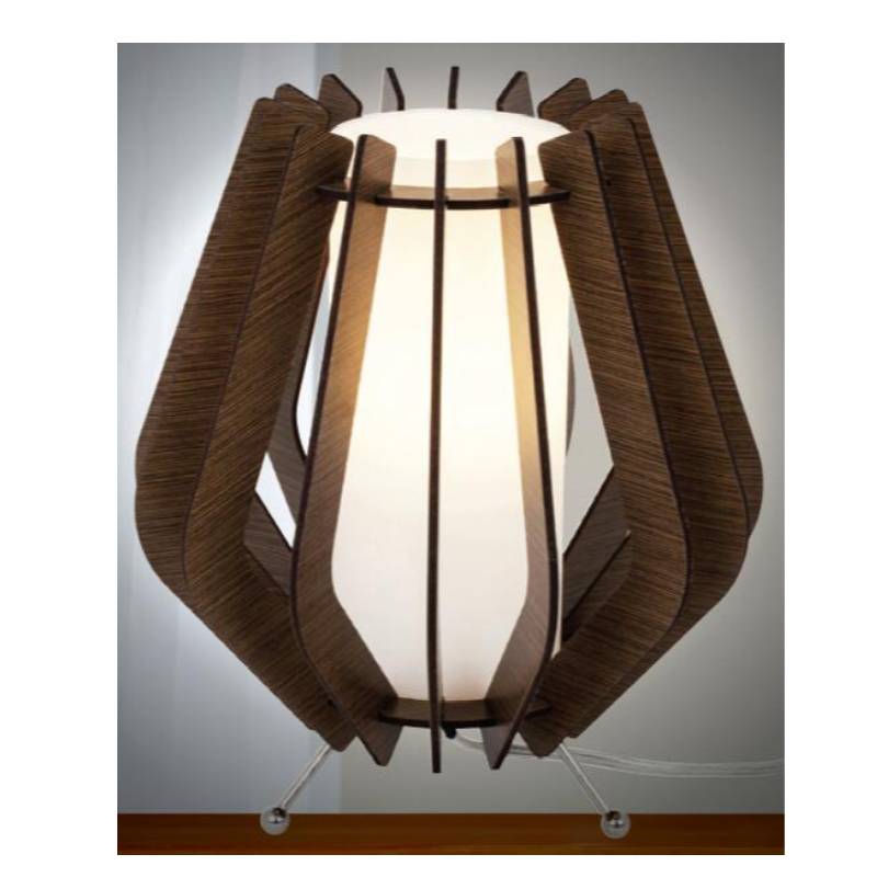 Ciemnobrązowa drewniana lampa stołowa z szklanym kloszem