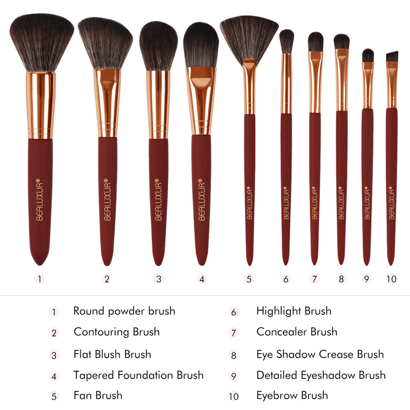 Zestaw pędzli do makijażu, zestaw pędzli do makijażu z włókna syntetycznego Premium Fundacja w proszku Mieszanie Eyeliner Kosmetyki do twarzy Korektory Cienie do powiek Pędzle Narzędzia z PU Skóra Podróżna torba do makijażu (10 sztuk)