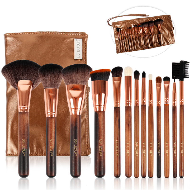 Makijaż zestaw Brusz, 13pcs Makijaż Brusz Premium Synthetic Bristles Powder Fundacja Blush Contour Conalers Lip Eyeshadow Brushes Kit 28230; (uchwyt 005 Wooden)