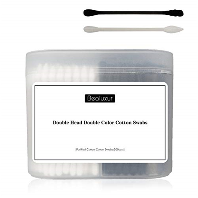 Cotton Swabs, 300Pcs Cotton Buds Double Head 100% Cotton White and Black Natural Paper Sticks Multipure Makijaż