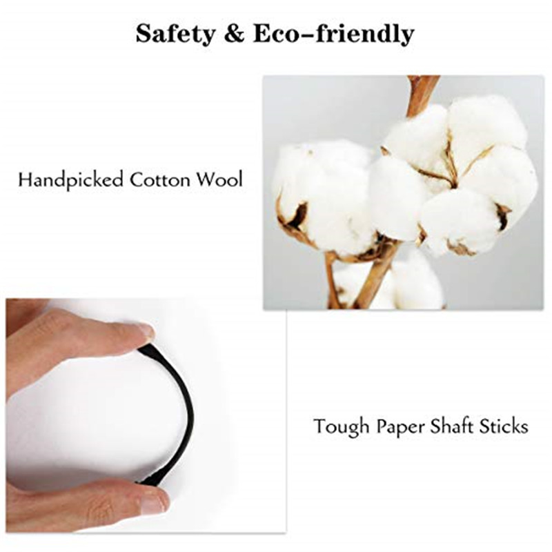 Cotton Swabs, 300Pcs Cotton Buds Double Head 100% Cotton White and Black Natural Paper Sticks Multipure Makijaż