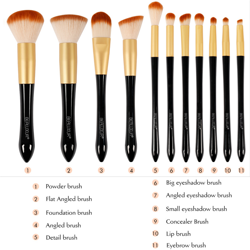 Zestaw pędzli do makijażu, 11szt. Pędzle do makijażu Premium Syntetyczny włosie Puder podkładowy Blush Contour Concealers Zestaw pędzli do cieni do powiek z podróżną torbą do makijażu…