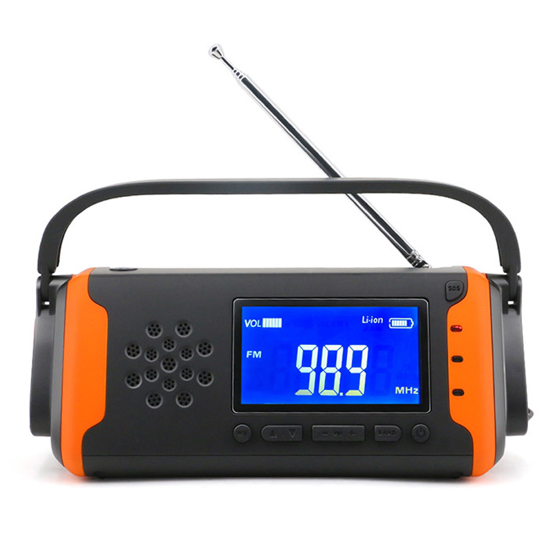 Cyfrowe awaryjne radio LCD, słoneczna korba ręczna AM \/ FM NOAA z latarką LED, AUX-in Music Player, 4000mAh Power Bank do ładowarki telefonu komórkowego i alarmu SOS