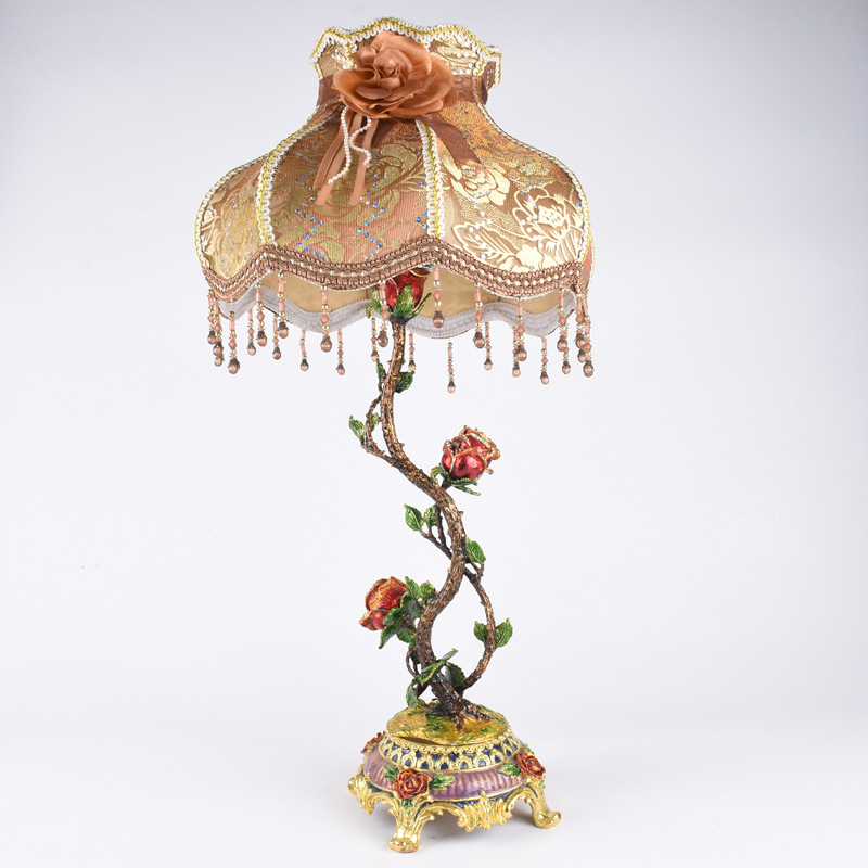 Top selding rose table lamp w europejskim stylu malowania tkaniny malarskie przykrycie sypialni stołowe lampa studyjna